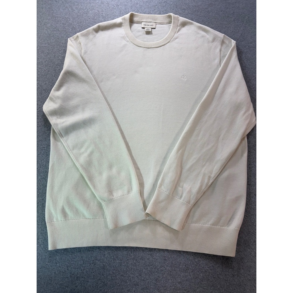 Calvin Klein Jeans Mens Large Cream Cotton Crewneck Sweater 40LM300 Off White